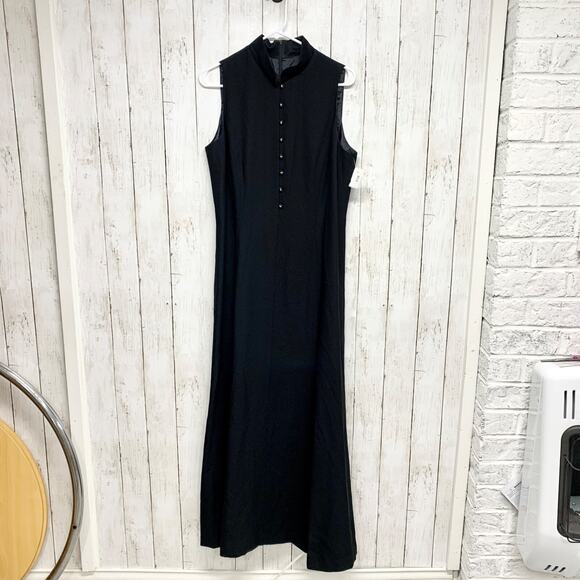 Evan-Picone Dress Women Size 12 Sleeve Button Front Maxi Black Business Casual - Picture 3 of 10